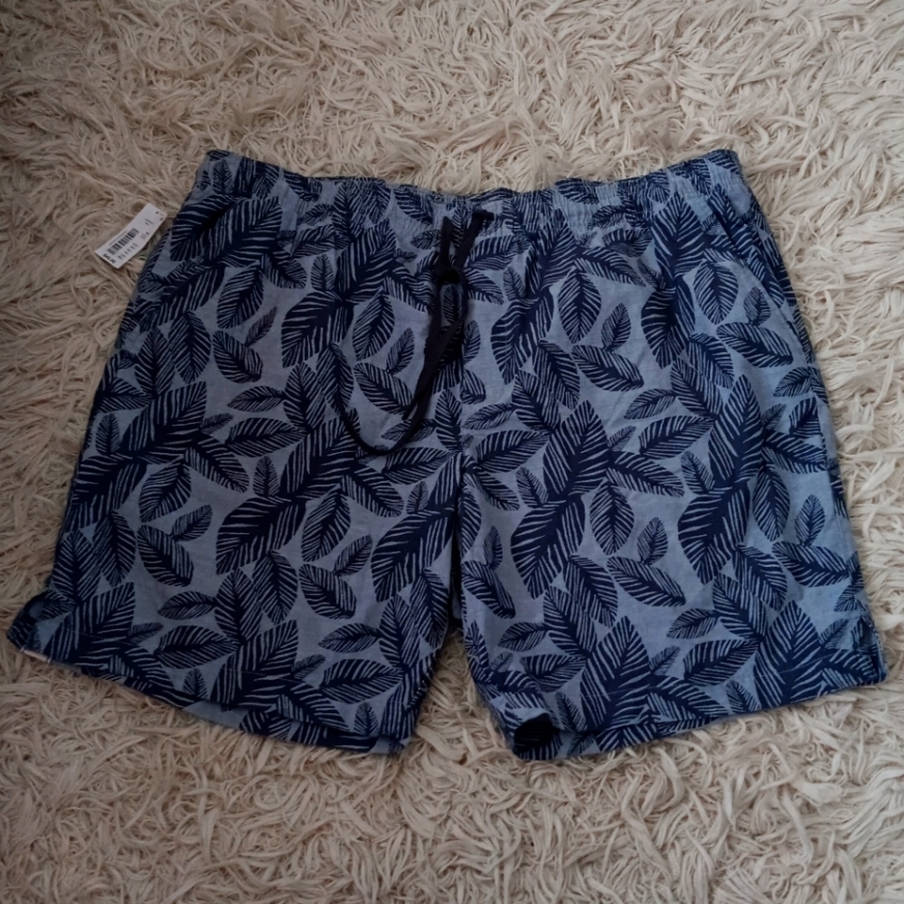 ROWM Men's Lined Swim Trunks Blue with Leaf Pattern Size XXL NWT